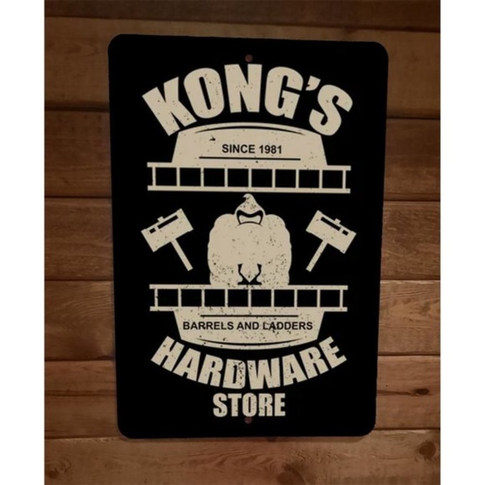 Kongs Hardware Store‎ Barrels and Ladders 8x12 Metal Wall Sign Donkey Video Game